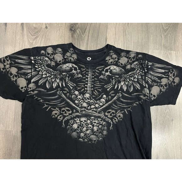 Liquid Blue Flying Skulls 2008 Mens XL Black Skull Guitar Skeleton Y2k Metal - Picture 2 of 9